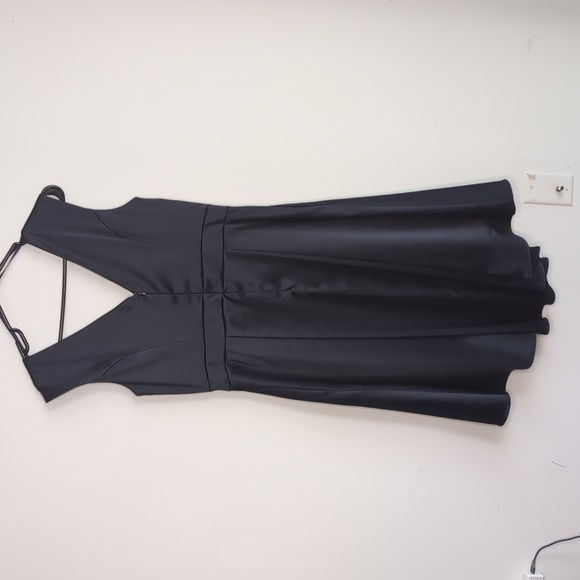 Vintage Le Chateau Women's Medium Navy Blue‎ Heavy Satin High Low Dress - Picture 4 of 4